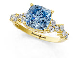 Yellow gold Fancy Blue Cushion Cut Diamond Cluster Pavé Band with Four-Prong Setting_4