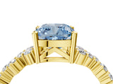 Yellow gold Fancy Blue Cushion Cut Diamond Cluster Pavé Band with Four-Prong Setting_7
