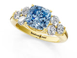 Yellow gold Fancy Blue Cushion  Cut Diamond Cluster Ring with Round Accent Stones and Prong Setting on a Classic Band_50