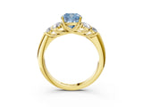 Yellow gold Fancy Blue Cushion  Cut Diamond Cluster Ring with Round Accent Stones and Prong Setting on a Classic Band_52