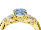Yellow gold Fancy Blue Cushion  Cut Diamond Cluster Ring with Round Accent Stones and Prong Setting on a Classic Band_53