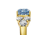 Yellow gold Fancy Blue Cushion  Cut Diamond Cluster Ring with Round Accent Stones and Prong Setting on a Classic Band_54