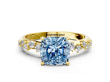 Yellow gold Fancy Blue Cushion Cut Diamond Cluster Side Stone Solitaire Ring with Prong Setting_52