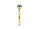 Yellow gold Fancy Blue Cushion Cut Diamond Cluster Side Stone Solitaire Ring with Prong Setting_54