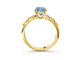 Yellow gold Fancy Blue Cushion Cut Diamond Cluster Side Stone Solitaire Ring with Prong Setting_55