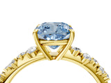 Yellow gold Fancy Blue Cushion Cut Diamond Cluster Side Stone Solitaire Ring with Prong Setting_56