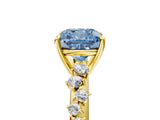 Yellow gold Fancy Blue Cushion Cut Diamond Cluster Side Stone Solitaire Ring with Prong Setting_57