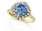 Yellow gold Fancy Blue Cushion Cut Diamond Cushion Halo Ring with Pavé Band_1
