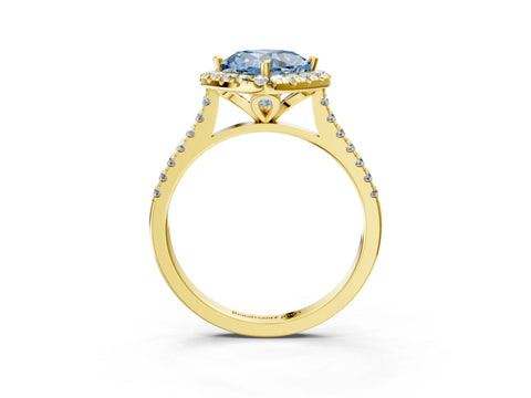 Yellow gold Fancy Blue Cushion Cut Diamond Cushion Halo Ring with Pavé Band_3