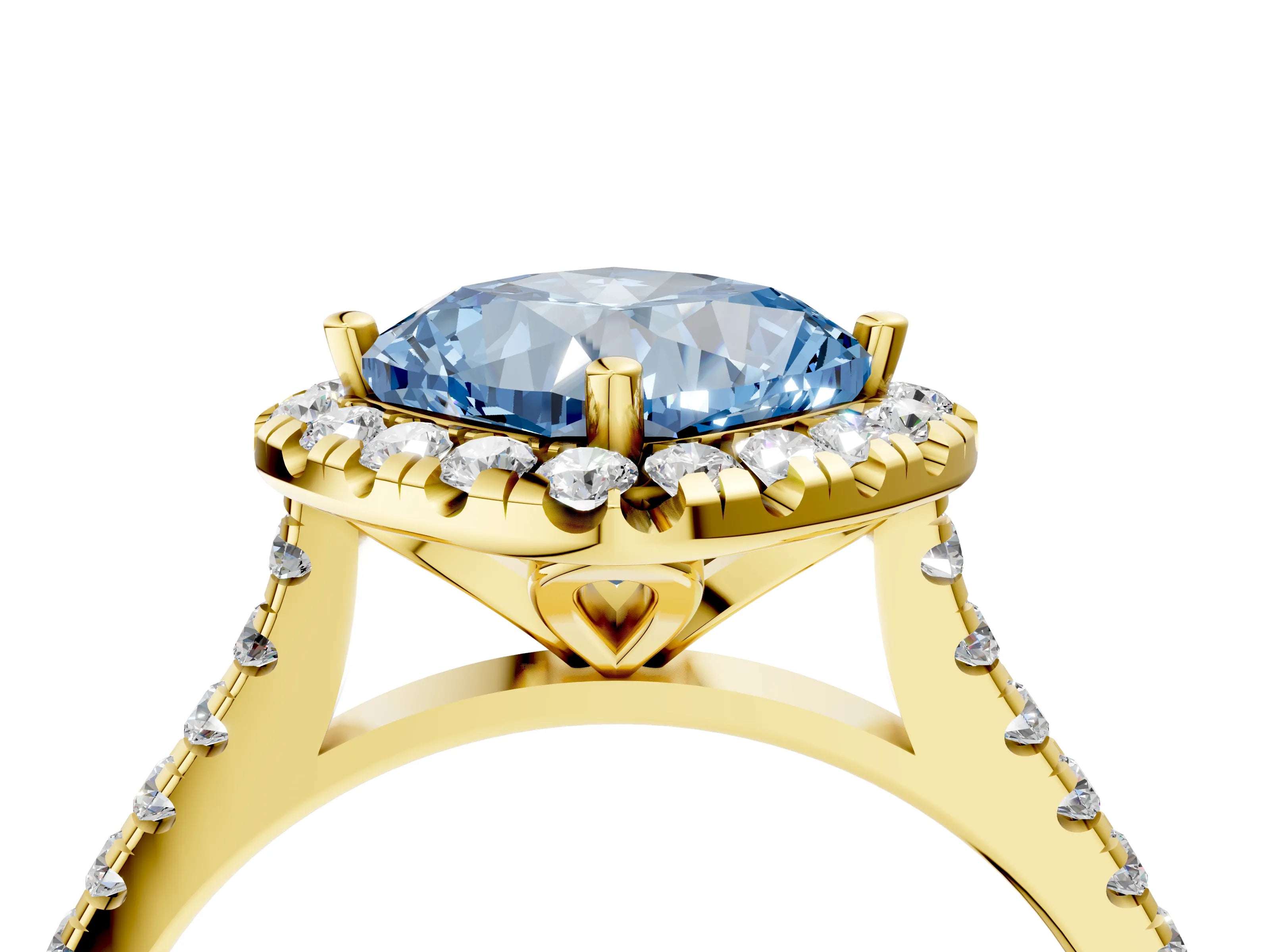 Yellow gold Fancy Blue Cushion Cut Diamond Cushion Halo Ring with Pavé Band_4