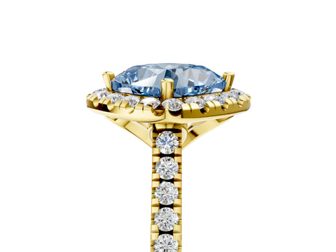 Yellow gold Fancy Blue Cushion Cut Diamond Cushion Halo Ring with Pavé Band_5
