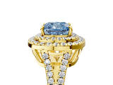 Yellow gold Fancy Blue Cushion Cut Diamond Double Halo Ring with Pavé Band and Prong Setting_63