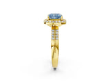 Yellow gold Fancy Blue Cushion Cut Diamond Double Halo Ring with Split Shank and Four-Prong Setting_2