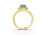 Yellow gold Fancy Blue Cushion Cut Diamond Double Halo Ring with Split Shank and Four-Prong Setting_3