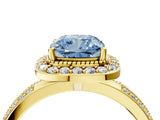 Yellow gold Fancy Blue Cushion Cut Diamond Double Halo Ring with Split Shank and Four-Prong Setting_4