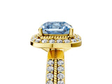 Yellow gold Fancy Blue Cushion Cut Diamond Double Halo Ring with Split Shank and Four-Prong Setting_5