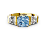 Yellow gold Fancy Blue Cushion Cut Diamond Engagement Ring with Baguette Side Stones and Channel Set Band_20
