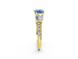 Yellow gold Fancy Blue Cushion Cut Diamond Engagement Ring with Baguette Side Stones and Channel Set Band_22