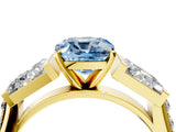 Yellow gold Fancy Blue Cushion Cut Diamond Engagement Ring with Baguette Side Stones and Channel Set Band_24
