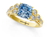 Yellow gold Fancy Blue Cushion  Cut Diamond Engagement Ring with Bezel Set Round Side Stones and Prong Setting_50