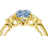 Yellow gold Fancy Blue Cushion  Cut Diamond Engagement Ring with Bezel Set Round Side Stones and Prong Setting_53