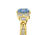 Yellow gold Fancy Blue Cushion  Cut Diamond Engagement Ring with Bezel Set Round Side Stones and Prong Setting_54
