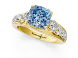 Yellow gold Fancy Blue Cushion  Cut Diamond Engagement Ring with Pavé Band and Four-Prong Setting_4