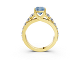 Yellow gold Fancy Blue Cushion  Cut Diamond Engagement Ring with Pavé Band and Four-Prong Setting_6