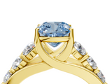 Yellow gold Fancy Blue Cushion  Cut Diamond Engagement Ring with Pavé Band and Four-Prong Setting_7