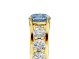 Yellow gold Fancy Blue Cushion  Cut Diamond Engagement Ring with Pavé Band and Four-Prong Setting_8