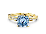 Yellow gold Fancy Blue Cushion Cut Diamond Engagement Ring with Side Stone Accents and Four-Prong Setting_12