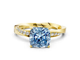 Yellow gold Fancy Blue Cushion Cut Diamond Engagement Ring with Side Stone Accents and Four-Prong Setting_72