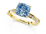 Yellow gold Fancy Blue Cushion Cut Diamond Engagement Ring with Side Stone Accents and Four-Prong Setting_73