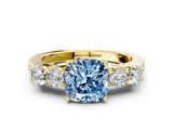 Yellow gold Fancy Blue Cushion  Cut Diamond Five-Stone Prong Set White Gold Ring_31