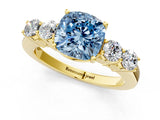 Yellow gold Fancy Blue Cushion  Cut Diamond Five-Stone Prong Set White Gold Ring_32
