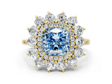 Yellow gold Fancy Blue Cushion Cut Diamond Floral Double Halo Engagement Ring with Prong Setting_24