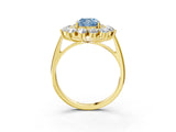 Yellow gold Fancy Blue Cushion Cut Diamond Floral Double Halo Engagement Ring with Prong Setting_27
