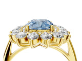 Yellow gold Fancy Blue Cushion Cut Diamond Floral Double Halo Engagement Ring with Prong Setting_28