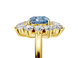 Yellow gold Fancy Blue Cushion Cut Diamond Floral Double Halo Engagement Ring with Prong Setting_29