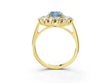 Yellow gold Fancy Blue Cushion Cut Diamond Floral Double Halo Engagement Ring with Prong Setting_87