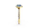 Yellow gold Fancy Blue Cushion  Cut Diamond Floral Halo Engagement Ring with Pavé Band and Prong Setting_39