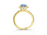 Yellow gold Fancy Blue Cushion  Cut Diamond Floral Halo Engagement Ring with Pavé Band and Prong Setting_40