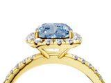 Yellow gold Fancy Blue Cushion  Cut Diamond Floral Halo Engagement Ring with Pavé Band and Prong Setting_41