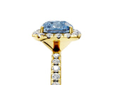 Yellow gold Fancy Blue Cushion  Cut Diamond Floral Halo Engagement Ring with Pavé Band and Prong Setting_42