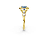 Yellow gold Fancy Blue Cushion  Cut Diamond Floral Halo Engagement Ring with Shared Prong Setting 2