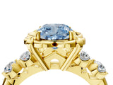 Yellow gold Fancy Blue Cushion  Cut Diamond Floral Halo Engagement Ring with Shared Prong Setting 4