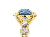 Yellow gold Fancy Blue Cushion  Cut Diamond Floral Halo Engagement Ring with Shared Prong Setting 5