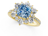 Yellow gold Fancy Blue Cushion  Cut Diamond Floral Halo Pave Band with Prong Setting_38