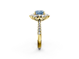 Yellow gold Fancy Blue Cushion  Cut Diamond Floral Halo Pave Band with Prong Setting_39