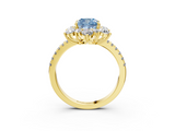 Yellow gold Fancy Blue Cushion  Cut Diamond Floral Halo Pave Band with Prong Setting_40
